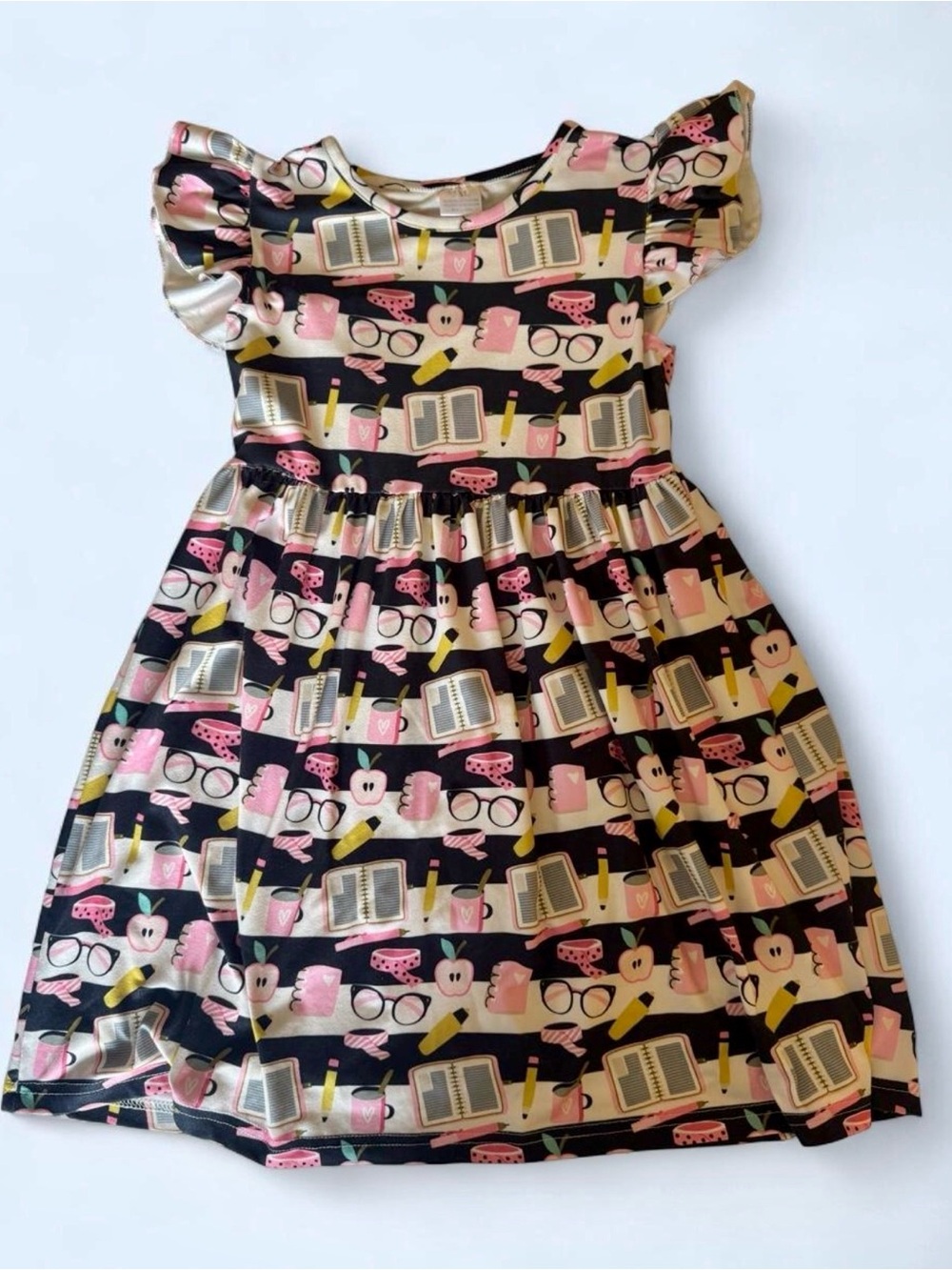 Girls 8/9 Sparkle in Pink School Supplies Flutter Sleeve Dress